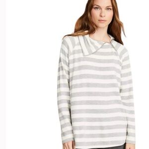 LOFT Gray and White Striped Sweatshirt